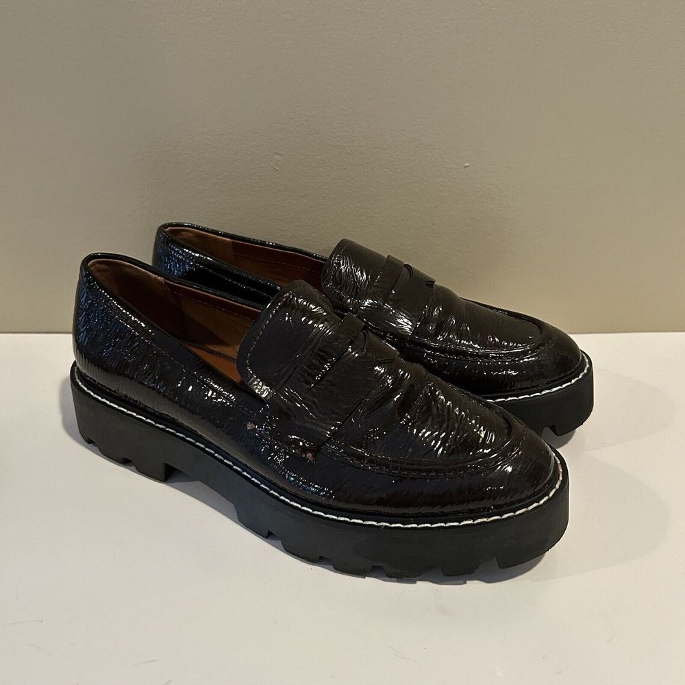 Franco Sarto Shoes Womens Size 7.5M Brindy Black Patent Leather Platform Loafer